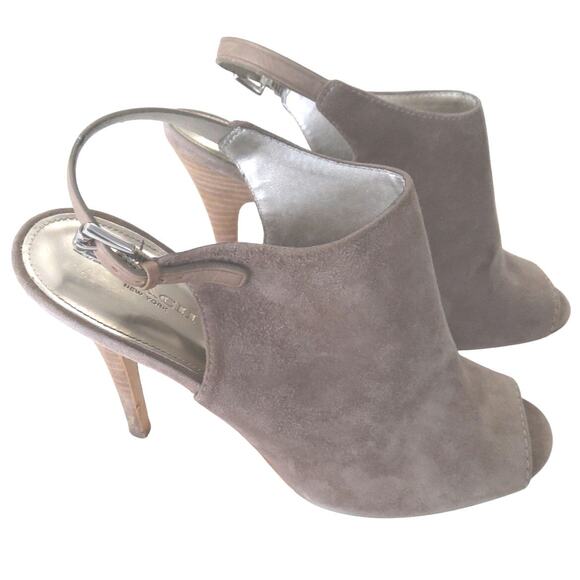 Coach Suede Lenora Taupe slingback heels peep toe 8.5 Old Money chic luxury - Picture 2 of 8